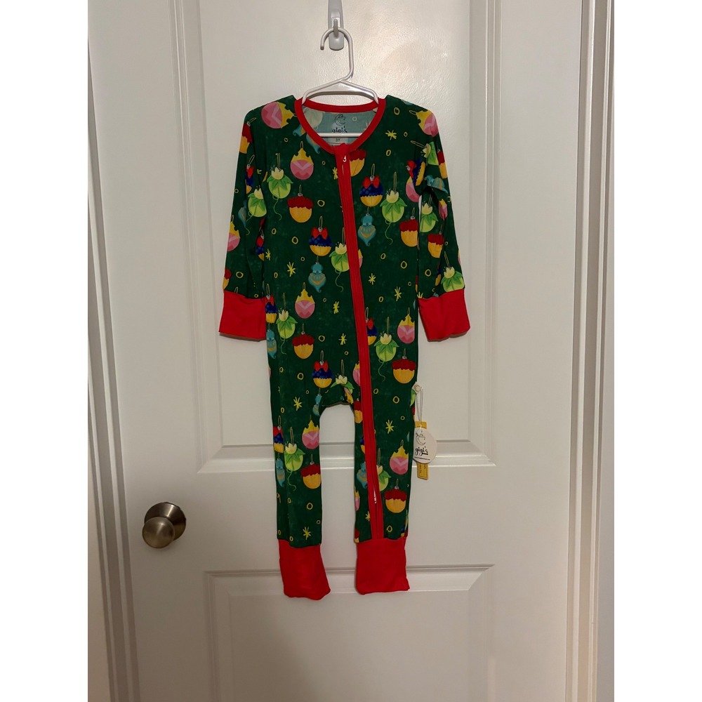 Gigi's Closet Toddler Christmas Ornament Bamboo Sleeper Green Red 3T NEW